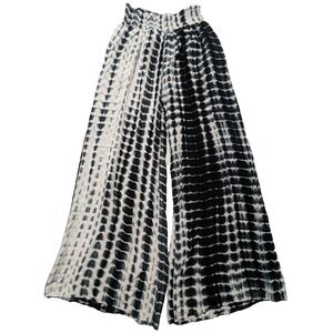 La Miel Pants Rayon Black White Tie Dye Print Wide-Leg Pull-On - Women Small